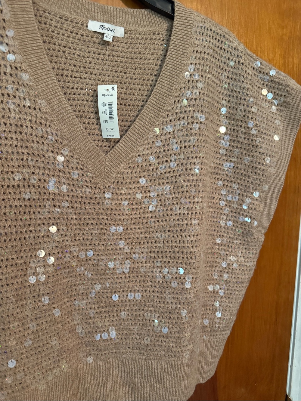 Madewell Taupe V-Neck Sequin Open-Knit Sweater Vest - Picture 4 of 4